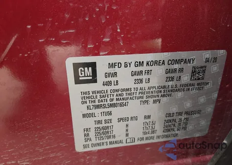 2021 Chevrolet Trailblazer Awd Lt from USA, damaged, VIN KL79MRSL5MB016547